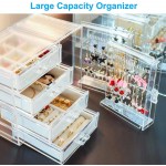 Acrylic Jewelry Organizer Box Clear Earring Holder Jewelry Hanging Boxes with 4 Velvet Drawers for Earrings Ring Necklace Bracelet Display Case Gift for Women Girls