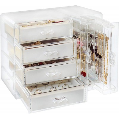 Acrylic Jewelry Organizer Box Clear Earring Holder Jewelry Hanging Boxes with 4 Velvet Drawers for Earrings Ring Necklace Bracelet Display Case Gift for Women Girls