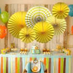 ADLKGG Party Hanging Paper Fans Set Yellow Round Pattern Paper Garlands Decoration for Birthday Wedding Graduation Events Accessories Set of 6