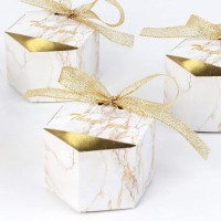 AerWo 50pcs Marble Wedding Party Favor Boxes Gold Wedding Candy Boxes Bags Hexagonal Chocolate Treat Gift Boxes with Ribbons for Wedding Bridal Shower Baby Shower Birthday Party Decoration