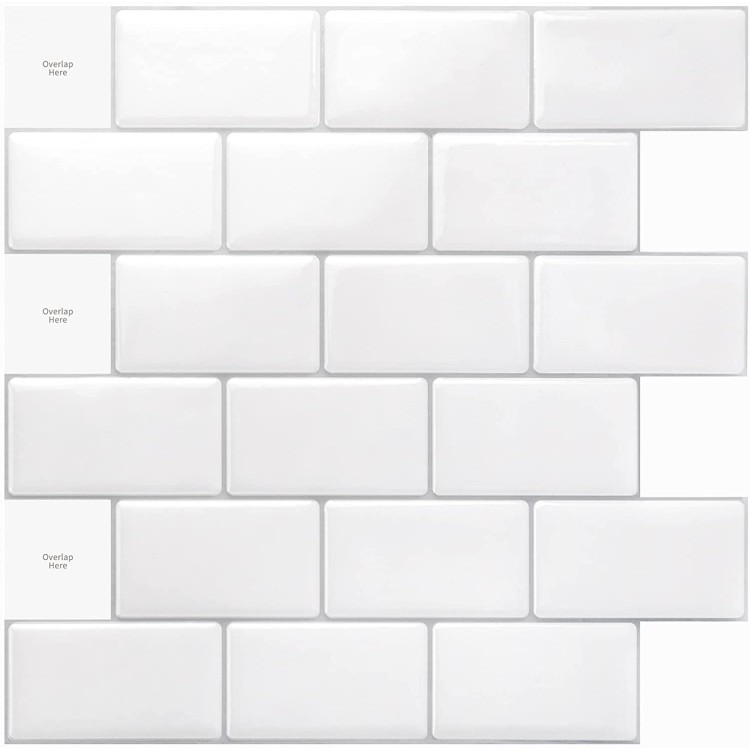 Art3d 10-Sheet Peel and Stick Tile Backsplash 12"x12" Premium Kitchen Backsplash Peel and Stick Tile Bright White