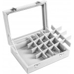 CBCYBER Jewelry Box 24 Grid Velvet Jewelry Tray for Drawers Glass Clear Lid Showcase Display Storage Ring Trays Holder Earrings Organizer CaseGrey