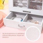 Homde Jewelry Organizer Girls Women Jewelry Box for Necklaces Rings Earrings Gift Jewelry Storage Case Porcelain Pattern Series White