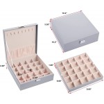 homing 50 Slots Earring Organizer Box with 8 Necklace Hooks Birthday and Valentine's Day Gift Classic 2 Trays Faux Leather Women Jewelry Storage Case for Rings Bracelet Grey