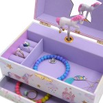 Jewelkeeper Girl's Musical Jewelry Storage Box with Pullout Drawer Glitter Rainbow and Stars Unicorn Design The Unicorn Tune