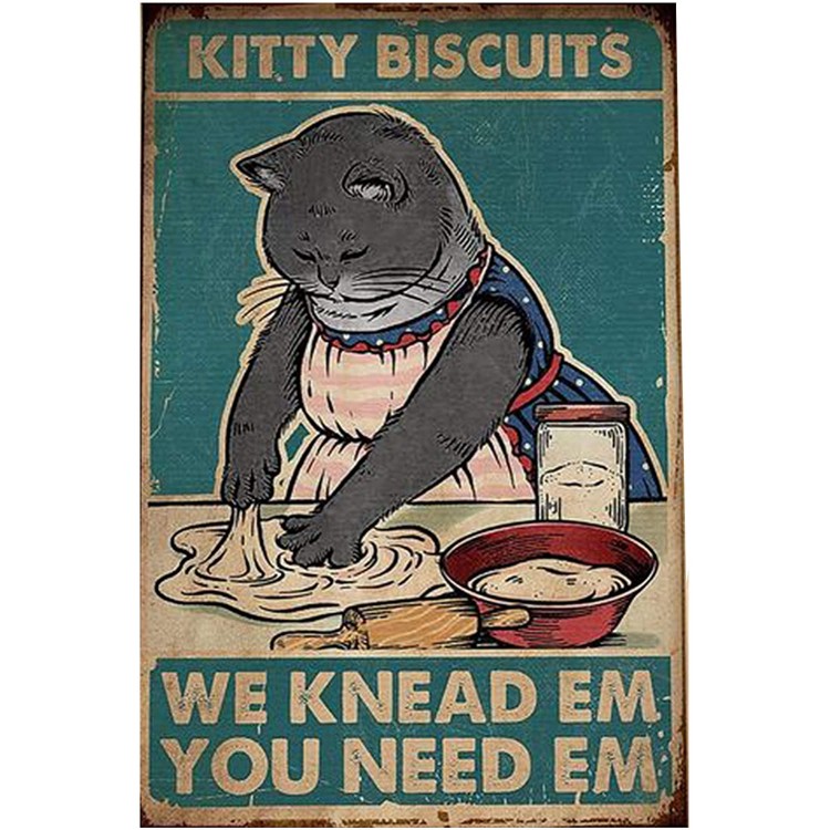 Kitty Biscuits We Knead Em You Need Em Retro Metal Tin Sign Vintage Aluminum Sign for Home Coffee Wall Decor 8x12 Inch