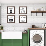 LIBWYS Laundry Sign Set of 4 Wash Dry Fold Put Away Decorative Rustic Handmade Wood Farmhouse Laundry Room Wall Decor White