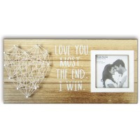 Love You Most The End I Win Rustic Wood Plaque Sign for 3 Inches Photo-Wooden Picture Frame with String Art Heart for Couples Boyfriend and Girlfriend
