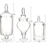 Mantello Glass Apothecary Jars with Lids- Set of 3 Clear Jars with Lids Decorative Storage for Candy Beads Cookies Cotton Cereal Essential for the Bathroom Pantry Kitchen Living Room