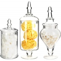 Mantello Glass Apothecary Jars with Lids- Set of 3 Clear Jars with Lids Decorative Storage for Candy Beads Cookies Cotton Cereal Essential for the Bathroom Pantry Kitchen Living Room