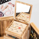 Meangood Jewelry Box Wood for Wowen 5-Layer Large Organizer Box with Mirror & 4 Drawers for Rings Earrings Necklaces Vintage Style Torched Wood