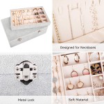 Mebbay 2 Layer Velvet Jewelry Box Organizer for Women Girl Jewelry Box with Removable Tray for Necklace Stud Earrings Bracelets Rings Grey 11.2" x 7.9" x 3.1"