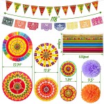 Mexican Party Decorations Fiesta Themed Cinco De Mayo Party Supplies Decor for Birthday Wedding Baby Shower Paper Fans+ Pom Poms+Pennant+Papel Picado Banner+Disposable Table Cover