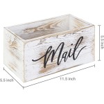 MyGift Whitewashed Wood Mail Holder Storage Box Desktop Organizer Bin with Mail Script Design