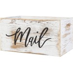 MyGift Whitewashed Wood Mail Holder Storage Box Desktop Organizer Bin with Mail Script Design