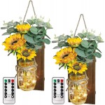 OurWarm Set of 2 Sunflower Mason Jar Sconces Wall Decor Rustic Wall Sconces Handmade Hanging Mason Jars with LED Fairy Lights for Home Kitchen Living Room Farmhouse House Decorations Lights