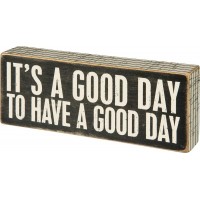 Primitives by Kathy 31127 Pinstriped Trimmed Box Sign 8" x 3" A Good Day
