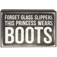 Primitives by Kathy Box Sign-Princess Boots 4.5x3 inches Black White