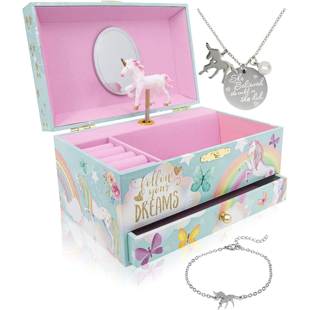 The Memory Building Company Unicorn Jewelry Box for Girls & Boys Musical Girls Jewelry Organizer Box Granddaughter Gifts for 8-Year-Old Girls