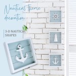 TideAndTales Nautical Wall Decor Set of 3 7"x7" Rustic Beach Decor with 3D Anchor Lighthouse and Ship Wheel | Wooden Beach Bathroom Decor | Ocean Coastal Theme Decorations for Home Nautical Gifts
