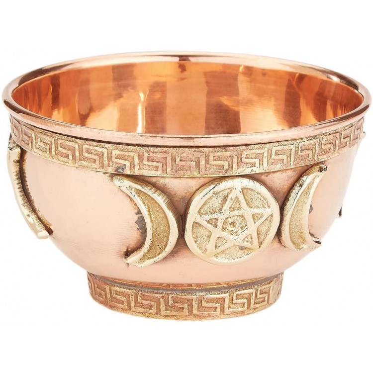 Triple Moon Pentacle Copper Offering Bowl 3" Great for Altar use Ritual use Incense Burner smudging Bowl Decoration Bowl offering Bowl New Age Imports Inc.