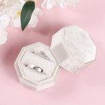 Velvet Ring Box Etercycle Octagon Gorgeous Vintage Double Jewelry Ring Gift Box with Detachable Lid for Proposal Engagement Wedding Ceremony Beige