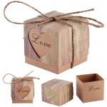 VGOODALL Rustic Candy Boxes,50pcs Wedding Favor Boxes,Love Kraft Bonbonniere Paper Gift Boxes with Burlap Jute Twine for Bridal Shower Wedding Birthday Party Rustic Wedding Christmas Decorations