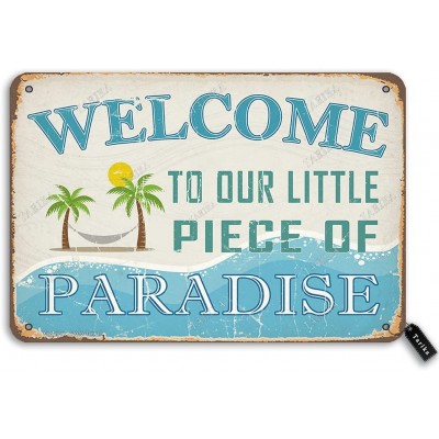 Welcome to Our Little Piece of Paradise 8X12 Inch Tin Retro Look Decoration Art Sign for Home Swimming Pool River Beach Farmhouse Garden Outdoor Funny Wall Decor