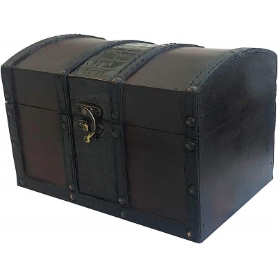 Wood and Leather Treasure Chest Box Decorative Storage Chest Box with Lock | Handcrafted Decorative Boxes with Lids for Home Decor | Wood Box with Lid | Small Chest | Wooden Stash Box