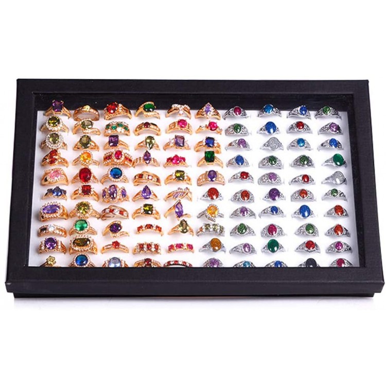 ZLY Jewelry Rings Display Tray Velvet 100 Slot Case Box Jewelry Storage Box