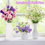 2 Pack Ceramic Look Plastic Flower Vase for Indoor Unbreakable Vase for Flower White Vases White Flower Vases for Décor Living Room