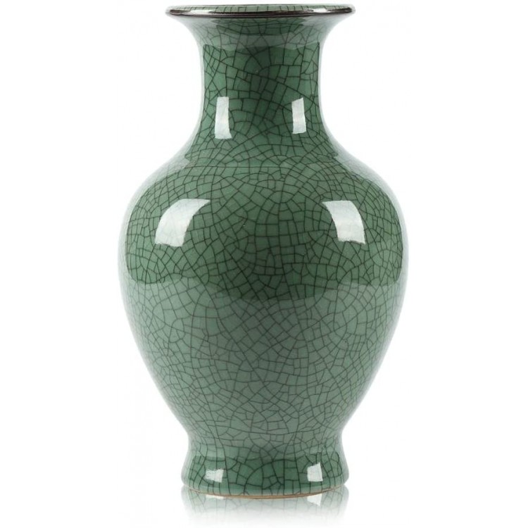 Chinese Ceramic Art Handmade Antique ice Crack Glaze vases Big China Porcelain Flower Bottle Vase for Home DecorationGreen