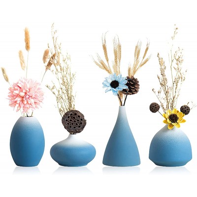 Decorative Flower Vases Ceramic Small Vase Set for Living Room Decorations Farmhouse Wicker Vases Blue with White