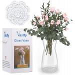 Glass Vase Premium Quality Clear Flower Vase with Non-Slip Pad White Vase for Rustic Home Decor Decorative vase for Modern Farmhouse Ideal Shelf Mantle Table & Entryway Décor