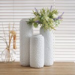Hosley Set of 3 White Ceramic Honeycomb Vase Tall 12 Inch Medium 10 Inch Short 8 Inch High Each. Ideal Gift for Wedding Special Occasion Dried Floral Arrangements Home Office Spa O4
