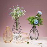 keebgyy Metal Rack Stand Clear Flower Vase Glass Vases Set Nordic Style Lantern Glass Iron Art Plant Containers for Office Home Wedding DecorateBlack