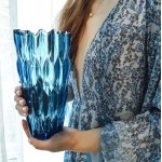Parlamain 10'' Blue Glass Vase for Flowers Large Bouquets Mantel and Shelf Decor Wedding and Dining Table Centerpieces 4.7'' Opening