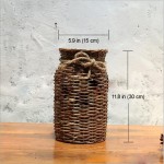 POPGRAT 12'' High Wicker Vase Tall Decorative Vase for Flowers Wood Vases Rustic Farmhouse Country Home Décor Ideal Table Décor Mantle Entryway Basket Holder for Pampas Grass Cotton Feathers Stems