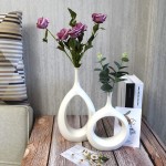 Samawi Ceramic Vase Set of 2 for Flowers Decor Centerpieces|Modern Geometric Vase Peephole Vase  for Living Room Bedroom Dining Table