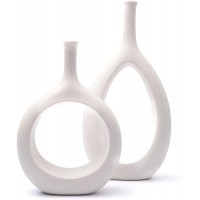 Samawi Ceramic Vase Set of 2 for Flowers Decor Centerpieces|Modern Geometric Vase Peephole Vase  for Living Room Bedroom Dining Table