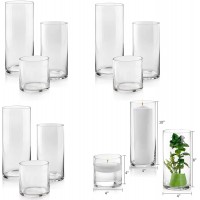 Set of 12 Glass Cylinder Vases 4 from Each Size 4 8 10 Inch Tall – Multi-use: Pillar Candle Floating Candles Holders or Flower Vase – Perfect as a Wedding Centerpieces.