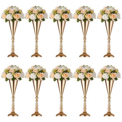Sziqiqi Trumpet Vase Floral Centerpiece Riser Stand for Wedding Reception Centerpieces Party Event Anniversary Birthday Decoration Flower Arrangement Pack of 10 Rose Gold 16.5in