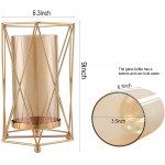 Yuccasly Geometric Glass Vase with Metal Bracket Crystal Transparent Inner Vase Hand-Plated Geometric Metal Vase Rose Gold Vase Decoration for Home Office Wedding Holiday Party Gift