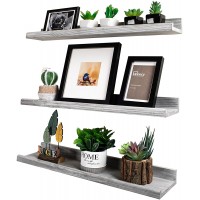 Annecy Floating Shelves Wall Mounted Set of 3 24 Inch Gray Rustic Ledge Shelves for Wall Wall Storage Shelves with Guardrail Design for Bedroom Bathroom Kitchen Office 3 Different Sizes