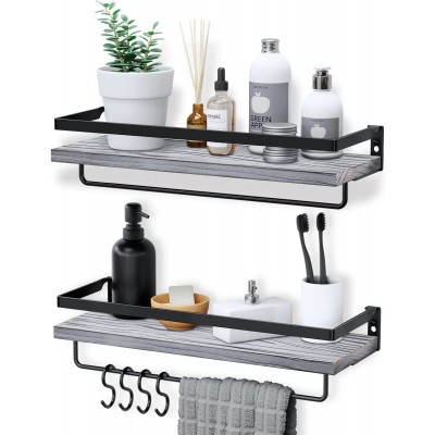 Bathroom Floating Shelf Wall Mounted: Rustic Solid Wood Small Decor Shelving Wide Thick Industrial Wooden Storage Shelves for Bedroom| Kitchen| Restroom Grey