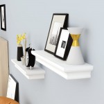 Bidami White Floating Shelves Set of 2 Crown Molding White Wall Shelf Great for Entryway Living Room Bedroom Bathroom or Kitchen 17”