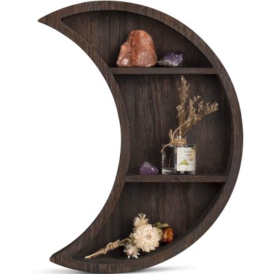 Dahey Moon Shelf Wall Mounted Moon Wall Decor Crystal Display Shelf Crescent Wooden Floating Shelves Hanging Storage for Living Room Bedroom Bathroom Kitchen Witchy Room Decor 12" L×3" D×16" H