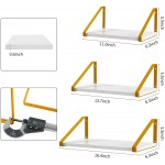 Floating Shelves Wall Mounted Set of 3 Rustic or Luxurious Wood Wall Floating Shelves for Bedroom Bathroom Living Room Kitchen Upgraded New Alloy Metal Brackets,Black or Shiny Golden Heavy-Duty