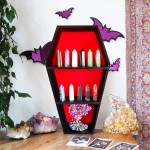 Gothic Life Coffin Shelf Spooky Wooden Goth Decor for Home Black Hanging Wooden Shelf for Wall or Table Top Witchy Room Decor for Oddities and Curiosities 50 Gothic Skull Witch Stickers Included