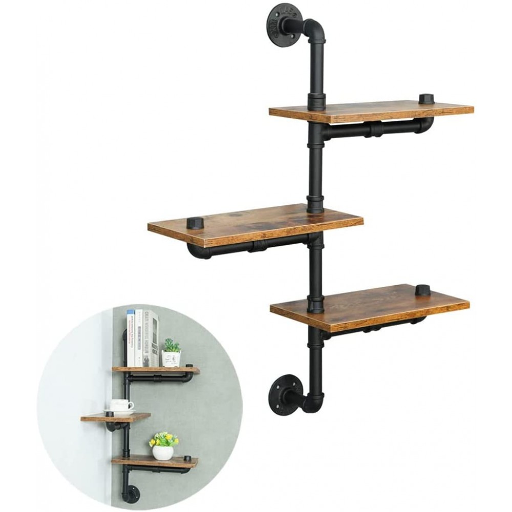 HEONITURE Industrial Pipe Shelving Pipe Shelves with Wood Planks Floating Shelves Wall Mounted Retro Rustic Industrial Shelf for Bar Kitchen Living Room